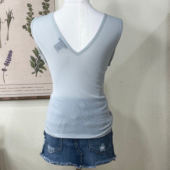 Y2k Gray Silver Sequin Semi Sheer Mesh V Back Neck Top Trashy Party Bimbo L - Picture 2 of 4